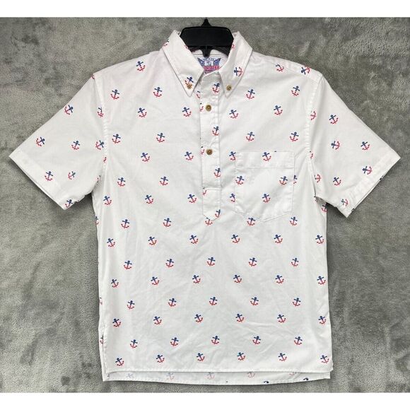 Chubbies The Nutter Men's "USA Flag Anchor" Shirt Small White Cotton Made in USA - Picture 1 of 7